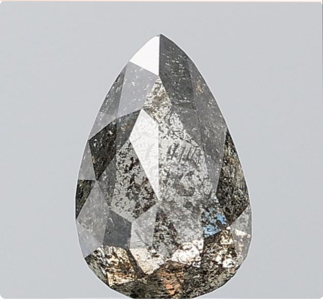 1.18 ct. Pear Rose Cut Natural Salt and pepper Diamond