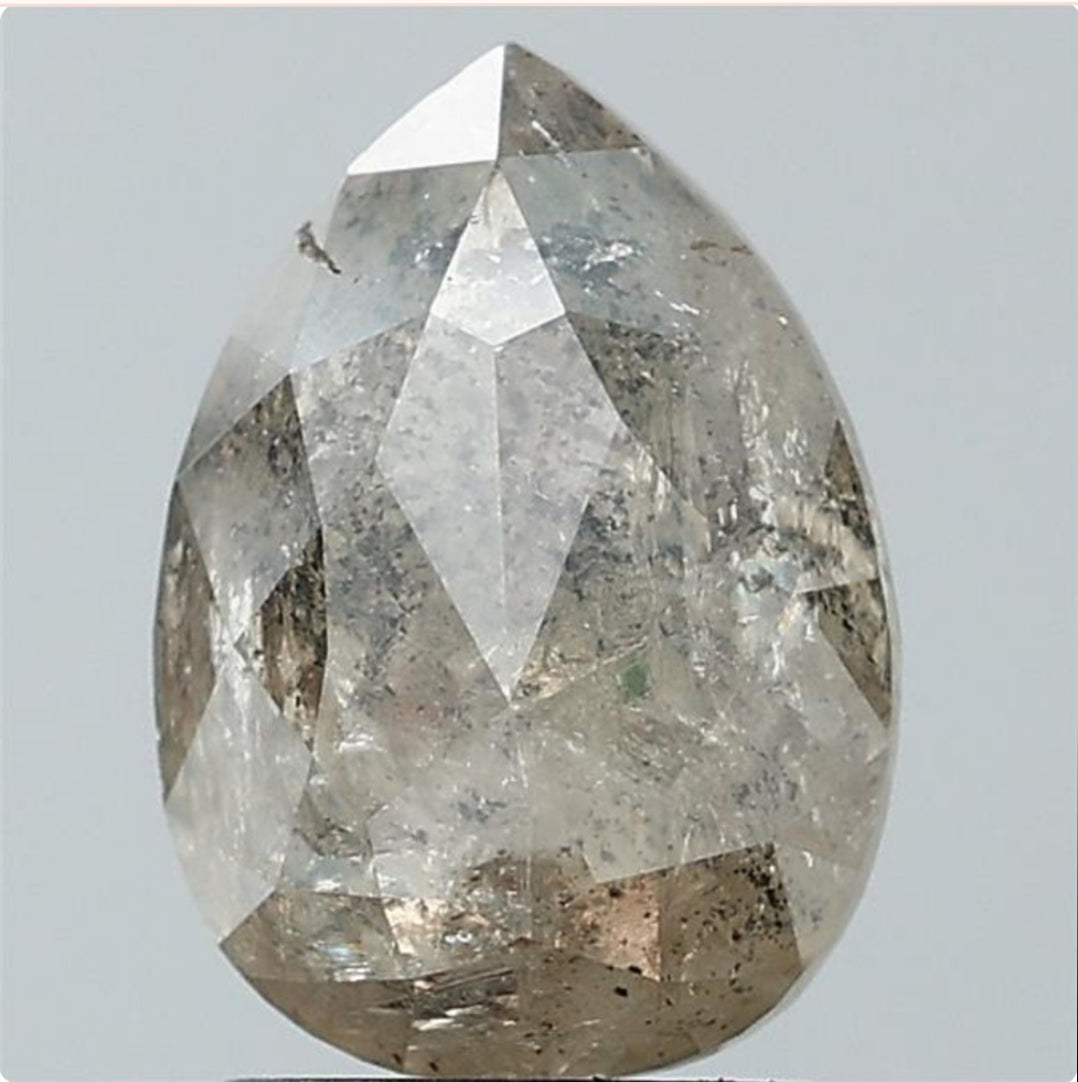 2.99 ct. Pear Rosecut Natural Salt and pepper Rustic Diamond