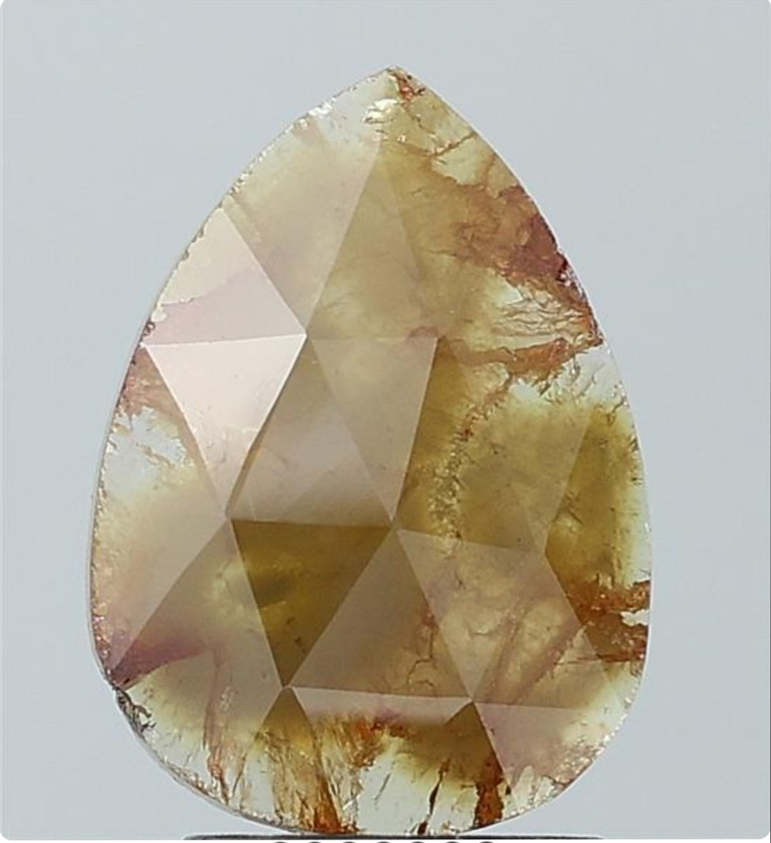 1.64 ct. Pear Rose Cut Natural Yellow Colour Rustic Diamond