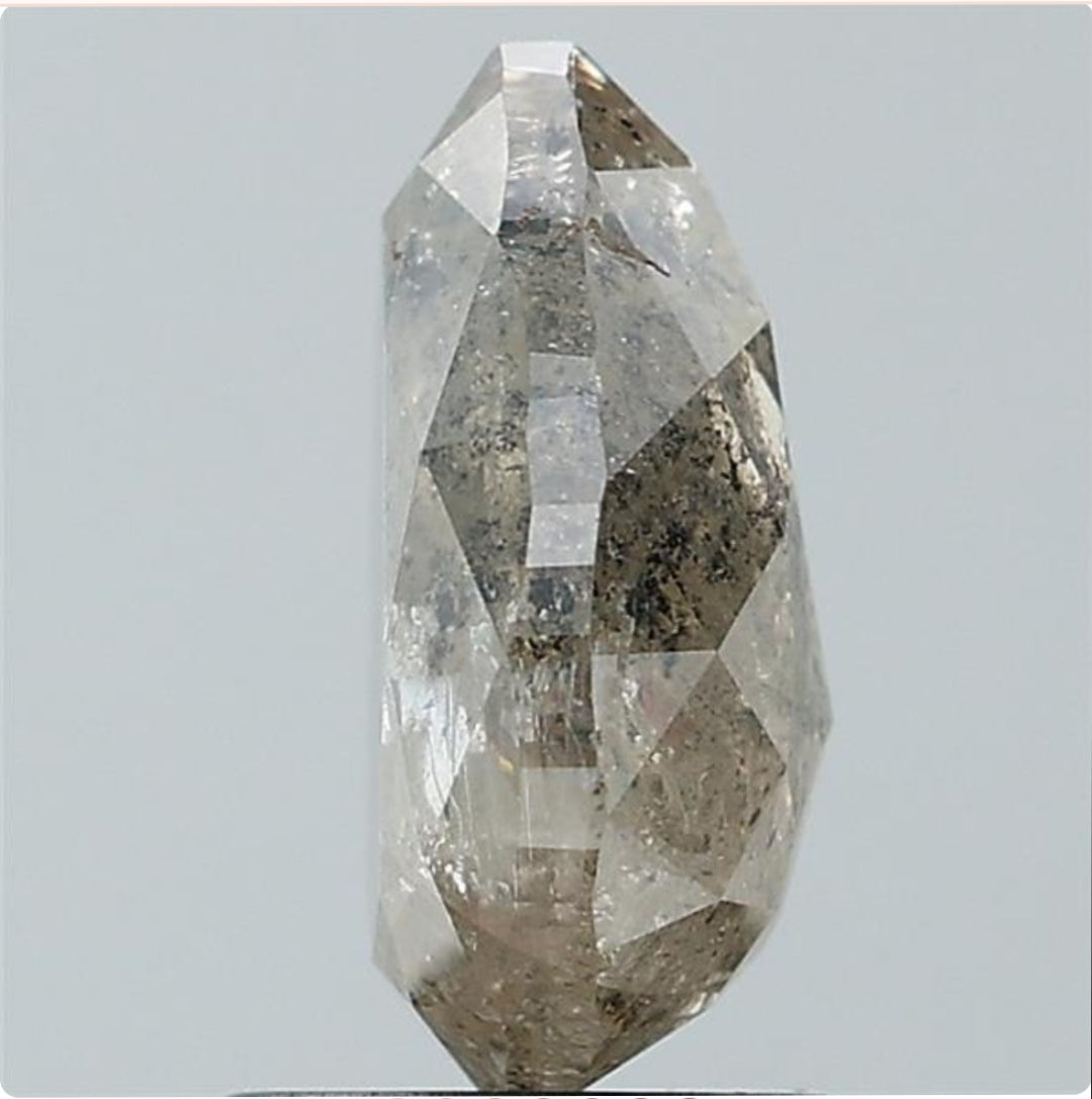 2.99 ct. Pear Rosecut Natural Salt and pepper Rustic Diamond