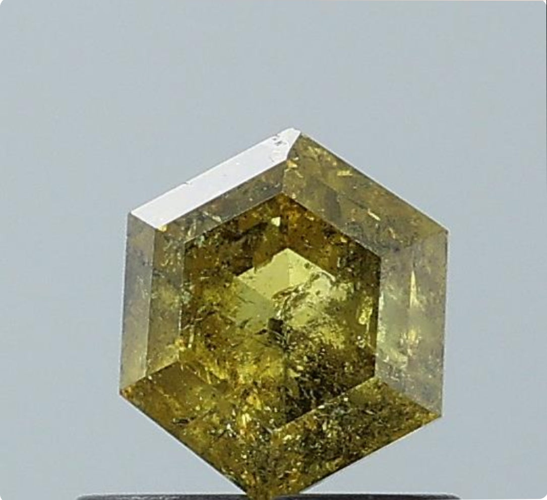 0.84 ct. Hexagon Stepcut Natural yellow -Green Colour Diamond