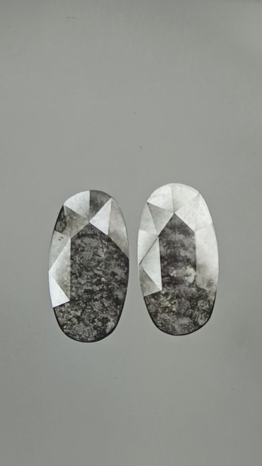 2-2.88 ct Oval Rosecut Pair Salt and pepper Lab Grown Diamond