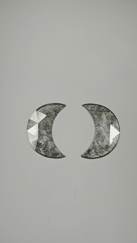 2-1.93 ct Half Moon Rosecut Salt and pepper Lab Grown Diamond