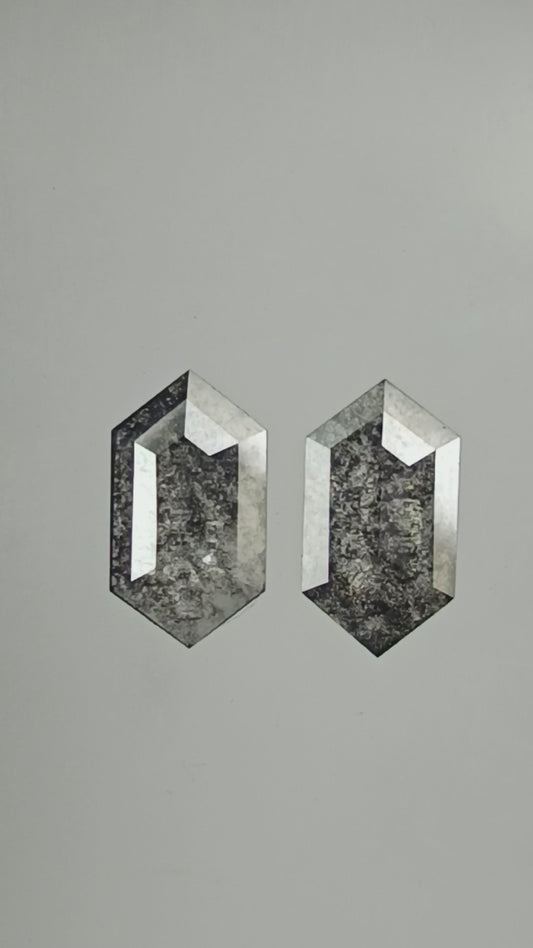 2-1.79 ct Hexagon Stepcut Pair Salt and pepper Lab Grown Diamond